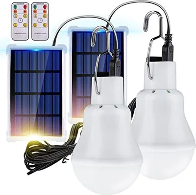 Produktbild von TechKen 2 Stk Solar Glühbirne Außen mit Lichtsensor und Fernbedienung,Solarlampen Hängend Solarlichter Solarbirnen Birne Leuchte Camping LED Lampe