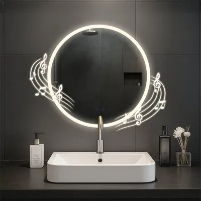 Obrázok produktu pre Okrúhle kúpeľňové zrkadlo - nástenné zrkadlo - Bluetooth, LED osvetlenie a funkcia proti kondenzácii