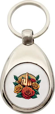 Produktbild von Huuraa Schlüsselanhänger Mittelfinger Rosen Metall Schlüsselring Einkaufswagenchip Geschenkidee