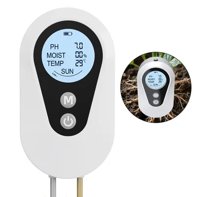Produktbild von 4-in-1 Boden-&Pflanzenmesser,misst pH,Feuchtigkeit,Temperatur & Licht,LCD-Display,tragbar,für Garten,Gewächshaus,Balkon & Rasen,schnell & präzise