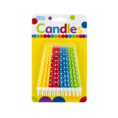 Immagine prodotto di Candele di compleanno colorate a pois - 24 pezzi - 11,5 cm
