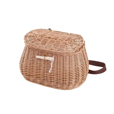 Zdjęcie produktu dla Wiklinowy kosz wędkarski, kosz wędkarski, pleciony kosz wędkarski, kosz wędkarski z paskiem, wiklinowy kosz na akcesoria wędkarskie, kosz na akcesoria wędkarskie