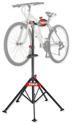 Produktbild von WALTER Fahrrad Reparaturständer, Montageständer, belastbar bis 30 kg, klappbar, fünfbeinig, individuell einstellbare Arbeitshöhe zwischen 108cm und 190cm, inkl. Schrauben- und Werkzeugablage