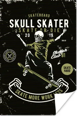 Produktbild von MuchoWow® Poster Skelett - Skateboard - Vintage - Zitat 20x30 cm - Papierdruck