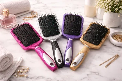 Immagine prodotto di 4x spazzole per capelli pettine stile salone funzione ionica - 4 colori spazzola per capelli lunghi 4 x colori casuali