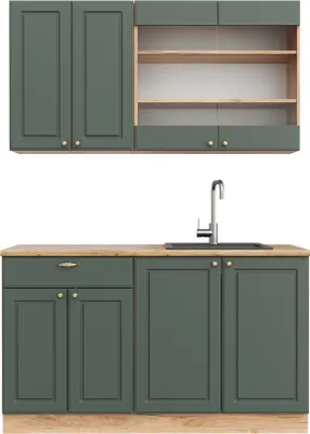 Produktbild von Vicco Singleküche Fame-Line, 140 cm ohne Arbeitsplatte, Grün-Gold Landhaus/Goldkraft Eiche