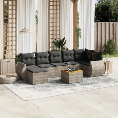 Produktbild von 8-tlg. Garten-Sofagarnitur mit Kissen Grau Poly Rattan 3225115