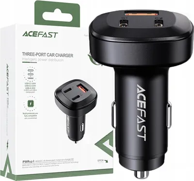 Image de Chargeur de voiture Acefast 66W 2X Usb Type C / Usb, Pps, Power Delivery, Quick Charge 4.0, Afc, Fcp, Scp Noir (B3 Noir)