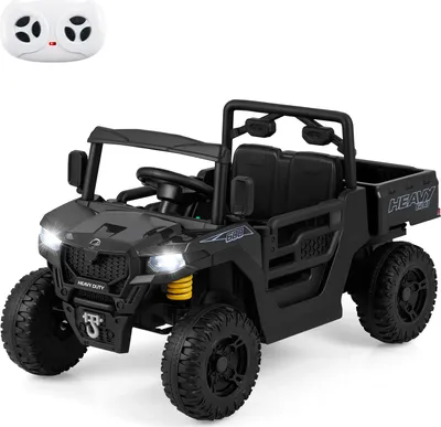 Produktbild von COSTWAY Kinder Elektroauto, 12V Kinderauto mit elektrischer Kippmulde, Fernbedienung, Musik, Geschichten, LED-Lichter & Federung, für Kinder 3+Schwarz
