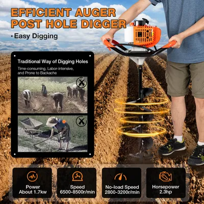 Produktbild von Erdbohrer Set 2 Takt 2.3PS 52cc Benzin Erdbohrgerät Pfahlbohrer Brunnenbohrer mit 3 Bohrschnecken 4"/6"/8" Bohrer Erdlochbohrer