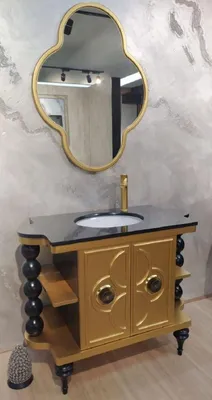 Image de Casa Padrino Ensemble salle de bain baroque noir / or - 1 lavabo avec vasque en céramique & 1 miroir mural - Meubles de salle de bain baroques