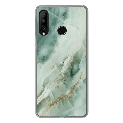 Produktbild von MuchoWow® Handyhülle Schutzhülle Hülle für Huawei P30 Lite Naturstein - Grün - Chic Silikon Softcase Handy Hülle - Handyhülle