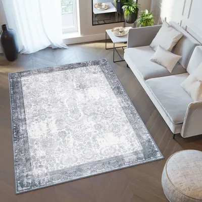 Produktbild von Teppich Wohnzimmer Schlafzimmer Kurzflor Modern Design  Grau Creme 120 x 170 cm