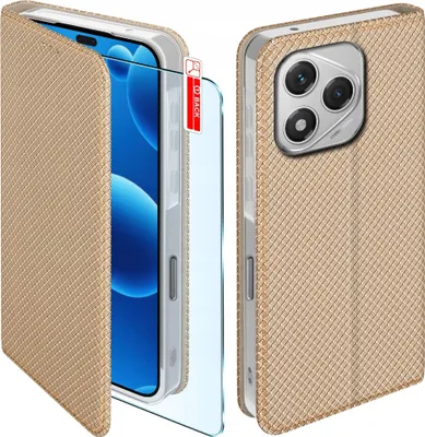 Zdjęcie produktu dla Etui Z Klapką Do Honor 400 Lite Zamykane Złote Futerał + Szkło 9H