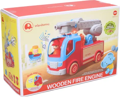 Produktbild von Feuerwehrwagen aus Holz/Kunststoff mit Effekten, 25 cm