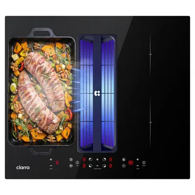 Produktbild von CIARRA Induktionskochfeld mit integriertem Dunstabzug, 59 cm Induktion Kochfeld mit 4 Platten CombiZone Kombination 2 Booster 1 Flexzone CBBEH594BBF