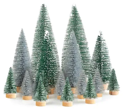 Image de Mini sapins de Noël décoratifs, 16 pièces, vert et argent, 4,5/10/15 cm, artificiels