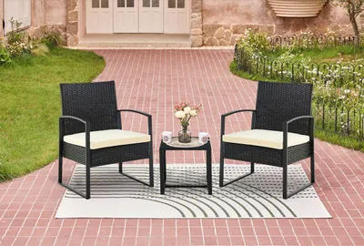 Zdjęcie produktu dla Zestaw mebli ogrodowych Happy Home Casual, 3-częściowy, idealny na balkon, zestaw wypoczynkowy HGS44-BEI, czarny rattan z poduszkami siedziskowymi w kolorze beżowym