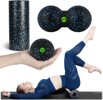 Image de Ensemble de rouleaux d'exercice + ballon + double ballon de massage NS-998 noir-bleu