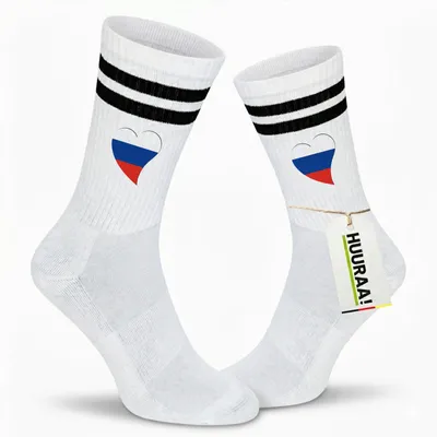 Produktbild von Huuraa Uni Socken Russland Flagge Herz 42/46 Black Baumwolle Tennissocken Geschenkidee