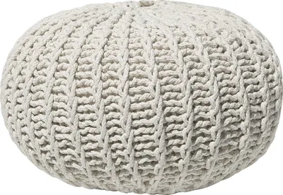 Zdjęcie produktu dla BELIANI Puf beżowy bawełniany okrągły dziergany 50 x 35 cm pleciony