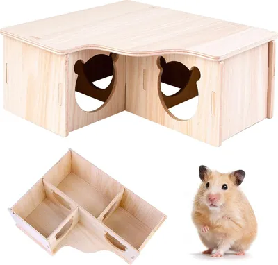 Immagine prodotto di Casetta ad angolo per criceti per piccoli animali domestici - gioco e nascondiglio in legno per criceti nani, porcellini d'India e altri piccoli roditori