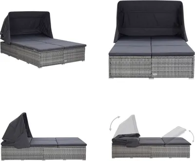 Produktbild von vidaXL 2 Personen Sonnenliege mit Auflage Poly Rattan Grau - Sonnenliege - Sonnenliegen - Gartenliege - Gartenliegen