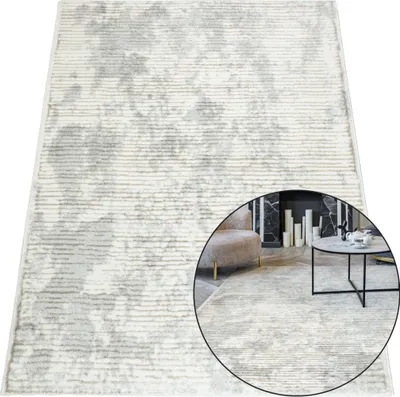 Produktbild von Wohnzimmer Teppich - Beige - 60x100 cm - Lineares Muster - Kurzflor - Waschbar - Modern - MILO