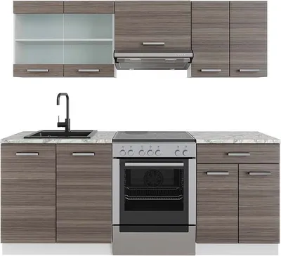 Produktbild von Vicco Küchenzeile R-Line, 200 cm , AP Marmor, Edelgrau/Weiß