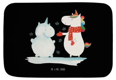 Produktbild von Mr. & Mrs. Panda Badematte Einhorn Schneemann - Schwarz - Geschenk, Unicorn, Schnee, Mütze, duschmatte, Badvorleger, Badezimmer Matte, Weihnachten, Badezimmerteppich