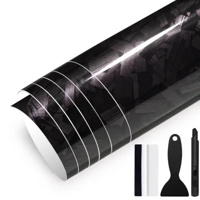 Immagine prodotto di Folie adesiva effetto fibra di carbonio forgiata, autoadesiva, senza bolle, con canali d'aria, 150 cm x 30 cm, nera lucida