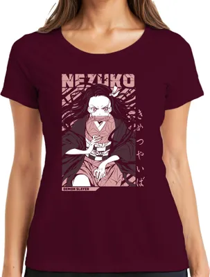 Zdjęcie produktu dla Nezuko Demon Slayer Kimetsu no Yaiba Anime Geschenk Cosplay Fan Damen T-Shirt, bordowy, M