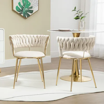 Produktbild von STILVORA Esszimmerstuhl 2-teiliges Set mit Hohlbünstdesign,Polsterstuhl mit fingerförmige Rückenlehne und Armlehnen,Küchenstuhl aus Weicher Samt,Beige
