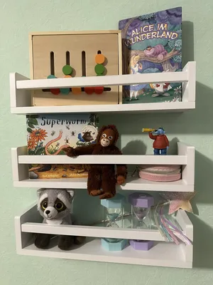 Produktbild von Bücherregal Set, 3 weiße Wandregale, Massivholz, Montessori, für Kinderzimmer