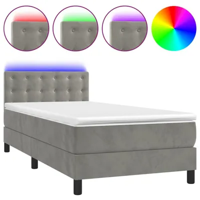 Produktbild von vidaXL Boxspringbett mit Matratze & LED Hellgrau 100x200 cm Samt