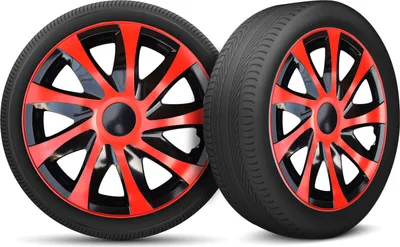 Obrázek produktu pro Sada 4 lemů kol automobilu vhodná pro všechny ocelové ráfky - nastavitelný pojistný kroužek - 13 palců - červená černá