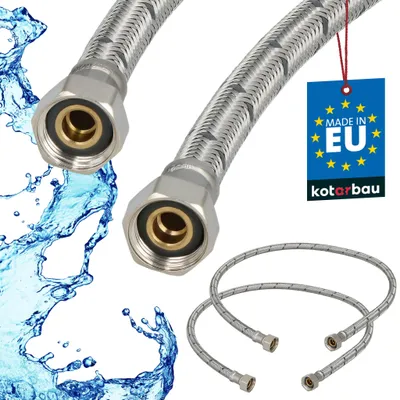 Immagine prodotto di KOTARBAU® Set da 2 tubi flessibili da 3/8 pollici, tubo per acqua da 90 cm, tubo rinforzato 3/8" x 3/8", tubo di collegamento per rubinetto, rivestito in acciaio inossidabile