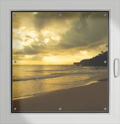 Produktbild von Wallario Lichtschutzbild, Dekorativer Sichtschutz Sonnenschutz 96 x 100 cm mit Motiv: Badestrand auf den Malediven - Stille am Abend - Verdunklung ohne Bohren