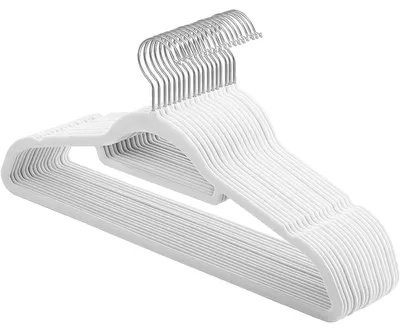 Produktbild von Kleiderbügel – 20 Stück – Samt – ABS – rutschfest – Weiß – 45 x 0,6 x 23,5 cm