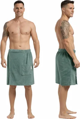 Produktbild von Leicht Frottee Saunakilt Herren - Saunahandtuch Baumwolle mit Gummizug und Knopf Saunatuch Mann Sauna Handtuch Kilt Männer Rock Jade