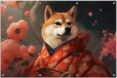 Produktbild von Wallario Outdoor-Poster für Garten oder Balkon, Motiv Samurai Shiba, in ca. 100 x 150 cm