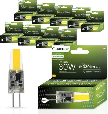 Produktbild von LUMILED LED Lampen G4 10er Set Leuchtmittel 3W = 30W 4000K Neutralweiß 330lm 360° 12V AC/DC Mini kleine Birne Energiesparende kein Flackern COB