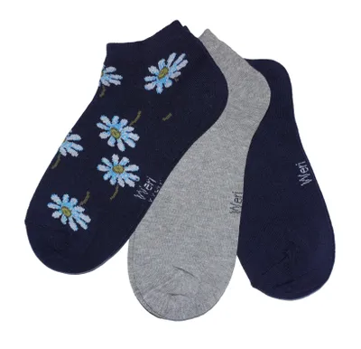 Produktbild von Damen Sneaker Socken 3-er Pack aus Baumwolle Blumenwiese Marine Größe 39-42