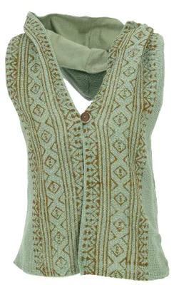 Produktbild von Rückenfreie Boho Weste mit Kapuze, Festival Weste - Salbei, Damen, Grün, Baumwolle, Jacken, Mäntel & Ponchos