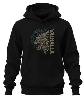 Produktbild von Valhalla Nordisch Wikingerwolf Keltische Runen Mythologie Hoodie Kapuzenpullover, Schwarz, S