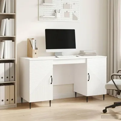 Image de Maison Exclusive - Bureau blanc brillant 142,5 x 50 x 75 cm, aggloméré