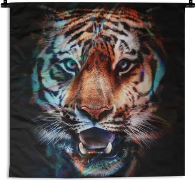 Produktbild von MuchoWow® Wandteppich Wandbehang Tiger - Farben - Tier 150x150 cm Tapisserie Dekoration Wandtuch - Wohnaccessoires - Modernes