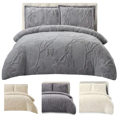 Produktbild von Textom Teddy bear Bettwäsche 160x200 cm + 2x 70x80 cm Flanell Teddyflausch weich stahlgrau