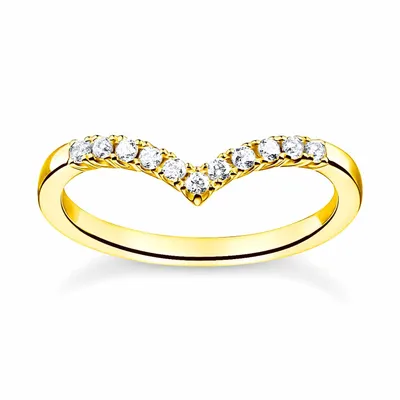 Produktbild von Thomas Sabo TR2394-414-14 Damenring V-Form mit Weißen Steinen Goldfarben, 52/16,6