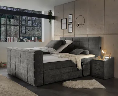 Produktbild von Boxspringbett 180x200 cm, mit TV-Halterung, elektrisch verstellbar, Hotelbett in stone DURAZNO-09